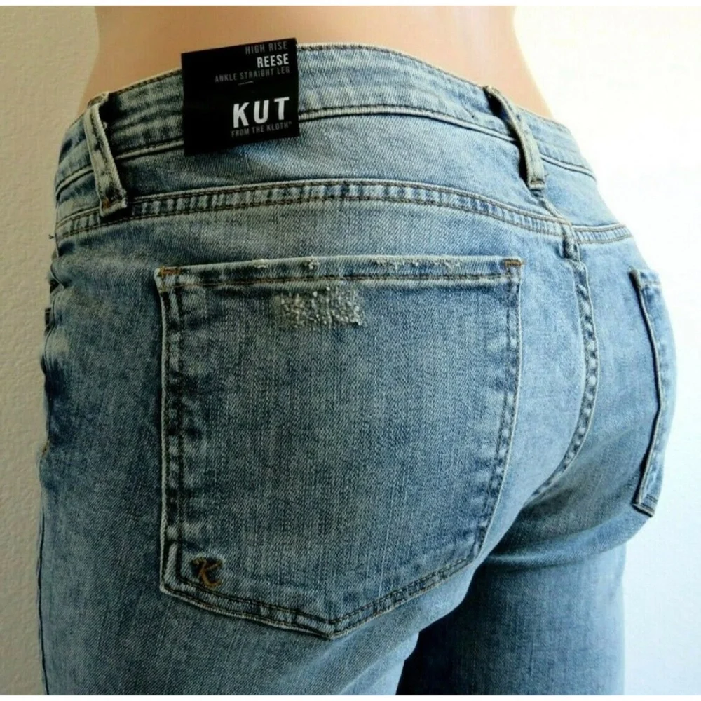 KUT from the KLOTH Jeans Women DISTRESSED Reese Ankle Straight Leg Plus Size 16